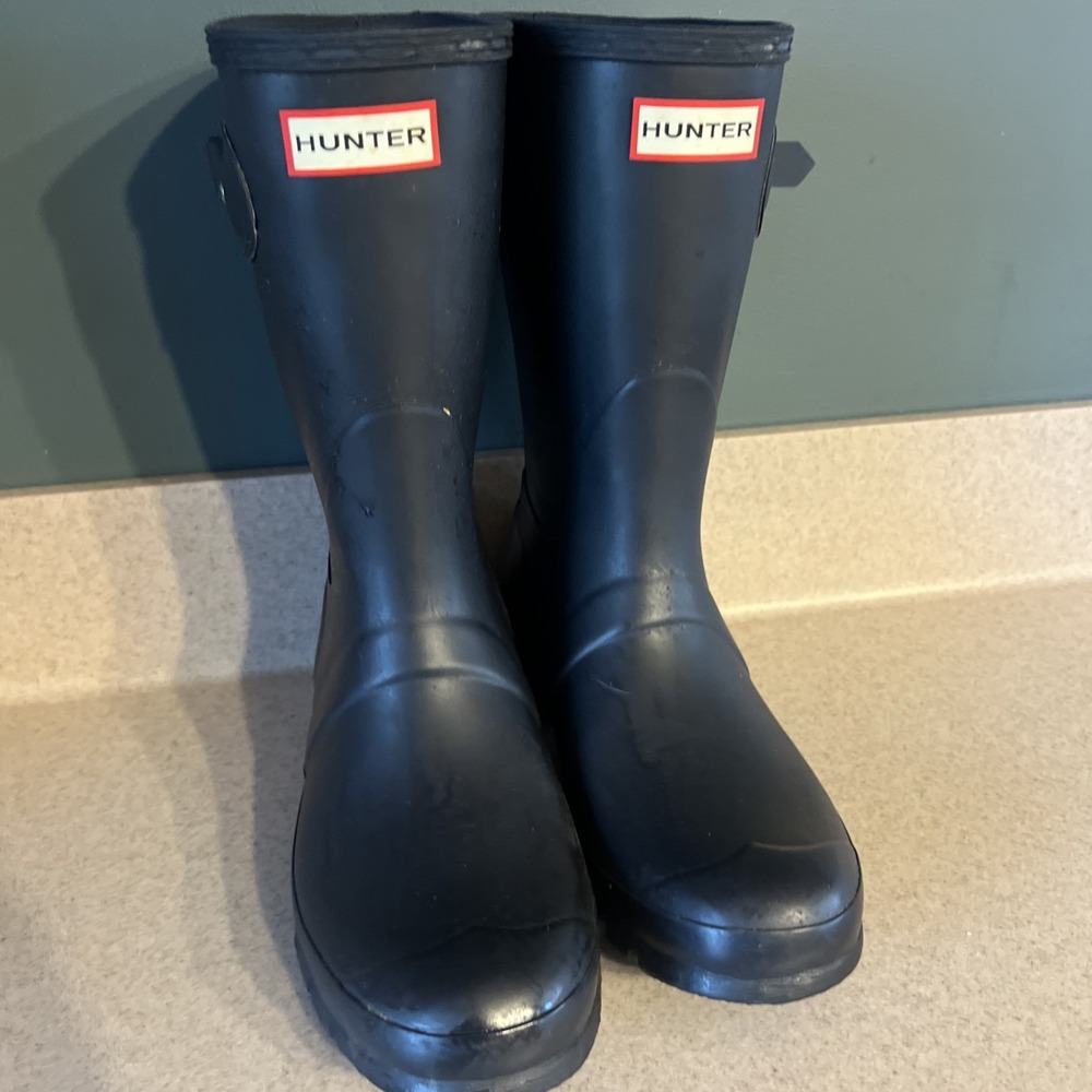 Womens Hunter Original Short Rain Boot Black Adjustable Buckle Waterproof Size 8